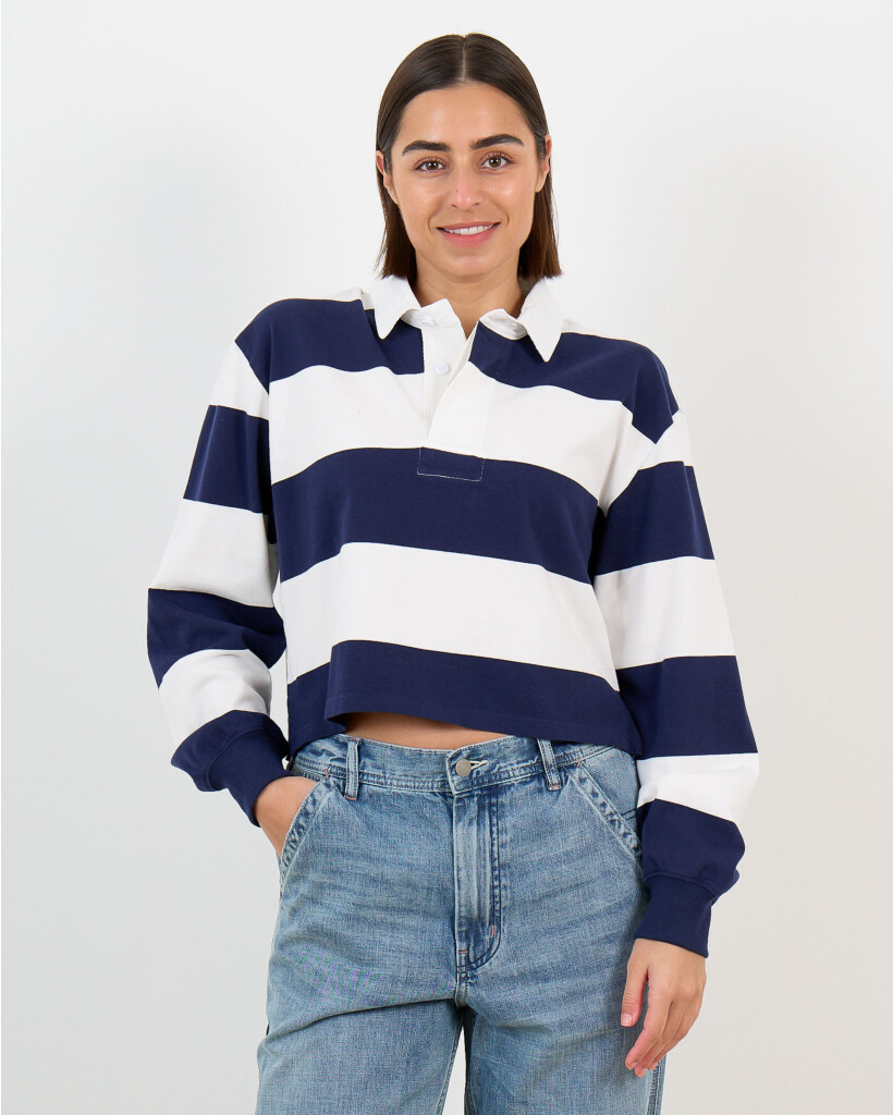 Polo Sweater Gestreept Donker Blauw/ Wit