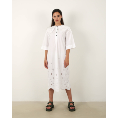 Ganni Oversized Broderie Angelaise Midi jurk