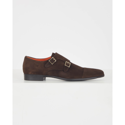 Santoni  Brown Suede Monk Strap Shoe