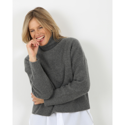 People's Republic of Cashmere Pullover ribbed col grey