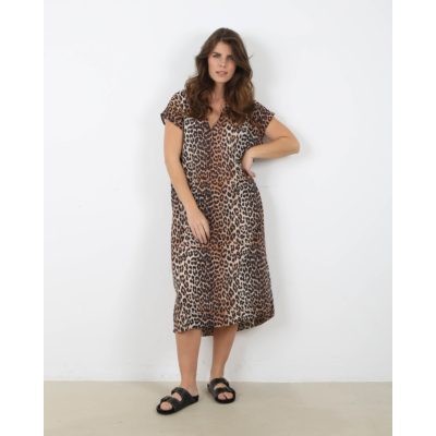 Ganni Long Kaftan Dress Leopard