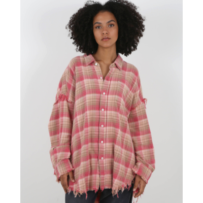 R13 Shredded Seam Drop Neck Shirt Overdeyed Pink