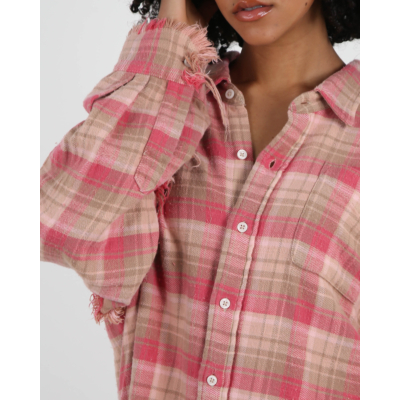 R13 Shredded Seam Drop Neck Shirt Overdeyed Pink