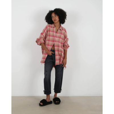 R13 Shredded Seam Drop Neck Shirt Overdeyed Pink