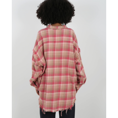 R13 Shredded Seam Drop Neck Shirt Overdeyed Pink