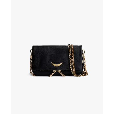 Zadig & Voltaire Rock Nano Grained Clutch Black Gold