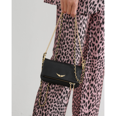 Zadig & Voltaire Rock Nano Grained Clutch Black Gold