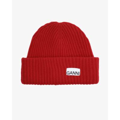 Ganni Rib Beanie Racing Red