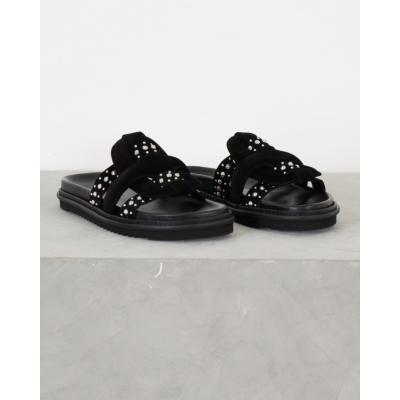 Morobé Emilia Flat Sandals Soft Black Studs