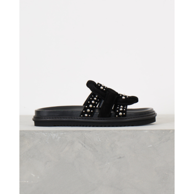 Morobé Emilia Flat Sandals Soft Black Studs
