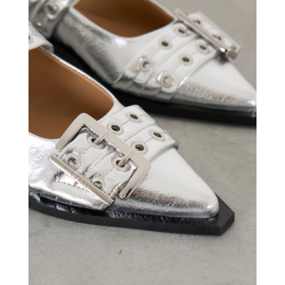 Ganni Chunky Buckle Welt Ballerina Silver