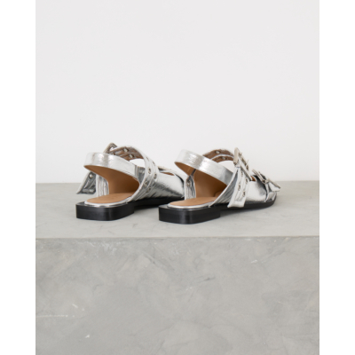 Ganni Chunky Buckle Welt Ballerina Silver