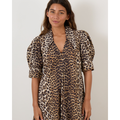 Ganni Leopard Cotton Poplin Maxi Dress