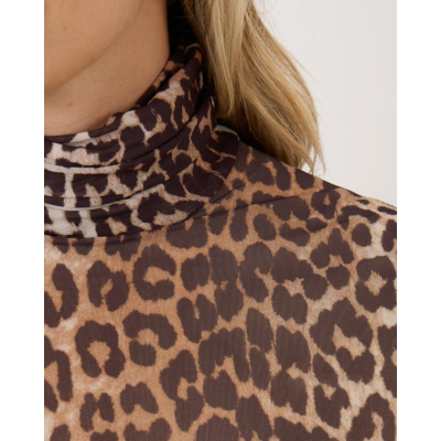 Ganni Mesh Rollneck Top Leopard