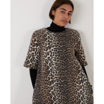 Ganni Denim Leopard Dress