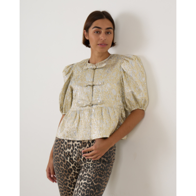 Ganni Peplum Tie Blouse Gold/Silver