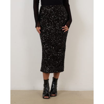 Rotate Sequins Midi Pencil Skirt Black