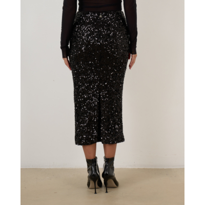 Rotate Sequins Midi Pencil Skirt Black