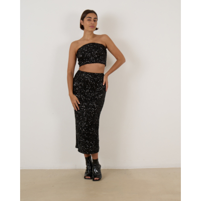 Rotate Sequins Crop Top Black