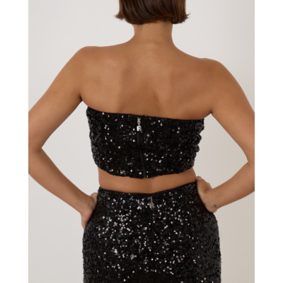 Rotate Sequins Crop Top Black