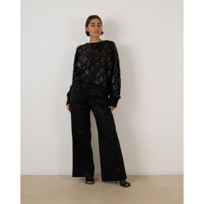 Rotate Wide Leg Sequins Pants Black