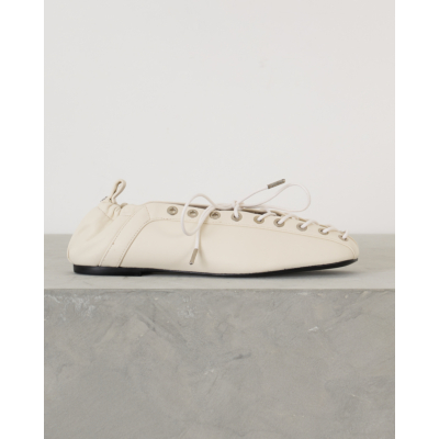 Ganni Oleatex Lace-Up Ballerinas Egret