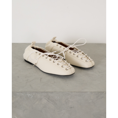 Ganni Oleatex Lace-Up Ballerinas Egret