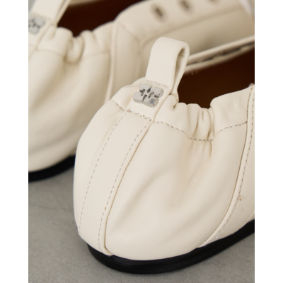 Ganni Oleatex Lace-Up Ballerinas Egret