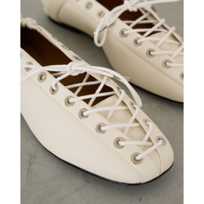 Ganni Oleatex Lace-Up Ballerinas Egret