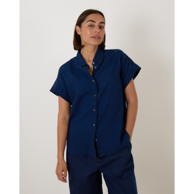 Closed Blouse Korte Mouw Dark Blue