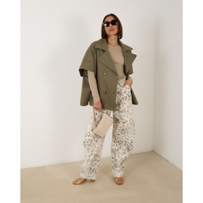 Rotate Printed Denim Cargo Pants Snow Leopard