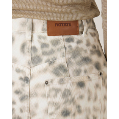 Rotate Printed Denim Cargo Pants Snow Leopard