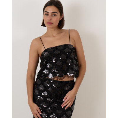 Rotate Sequins Crop Top Black