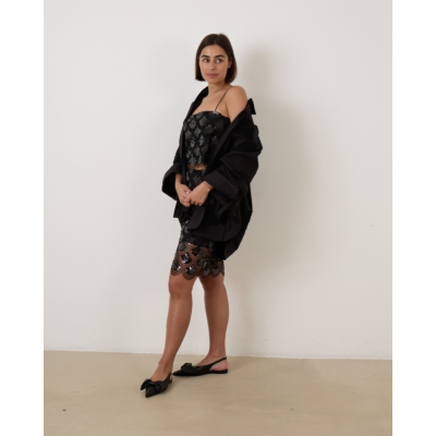Rotate Sequins Crop Top Black