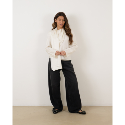 Róhe Long Sleeve Silk Foulard Top Cream