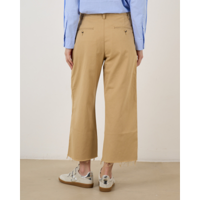 Denimist Cropped Double Pleat Wide Leg Chino Light Khaki