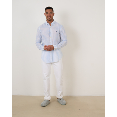 Ralph Lauren Linnen Shirt Gestreept Office Blue/White