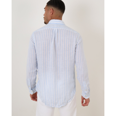 Ralph Lauren Linnen Shirt Gestreept Office Blue/White