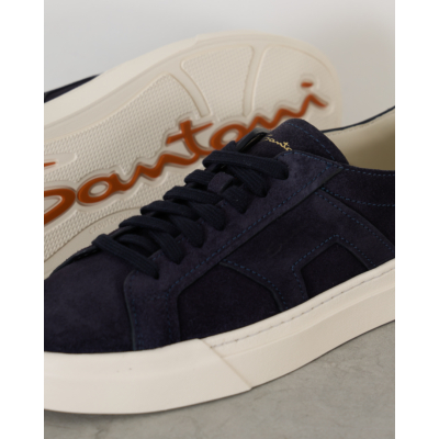 Santoni  Double Buckle Suede Sneaker Navy
