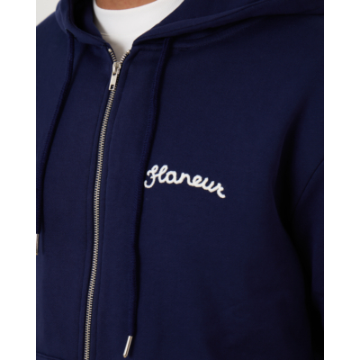 Flâneur Signature Zip-Up Hoodie Navy