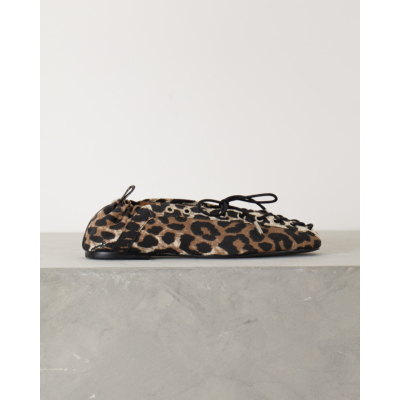 Ganni Leopard Printed Denim Lace-Up Ballerinas