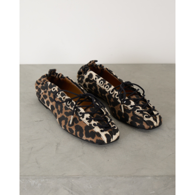 Ganni Leopard Printed Denim Lace-Up Ballerinas