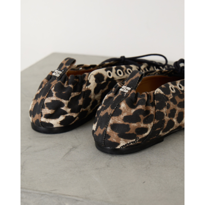 Ganni Leopard Printed Denim Lace-Up Ballerinas