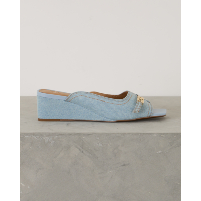 Ganni Denim Wedge Mule Sandal