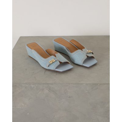 Ganni Denim Wedge Mule Sandal