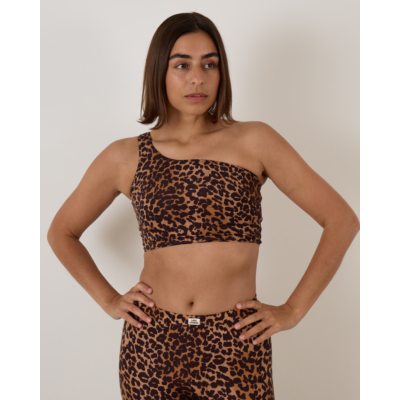 Love Stories Kaia One-shoulder sports top Leopard