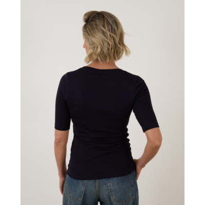 Closed Stretchy Aangesloten T-Shirt met Lage Hals Navy