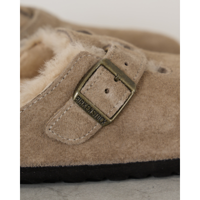 Birkenstock Boston Shearling Suede Instappers Taupe