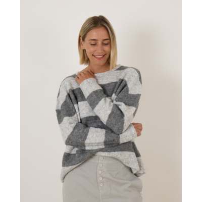 Penn&Ink Jumper Stripe Light Grey