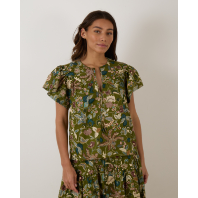 Ulla Johnson Perline Flutter Sleeve Blouse Lichen